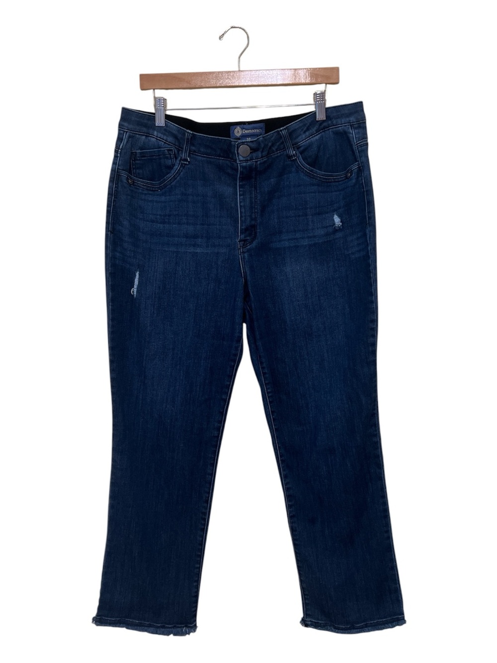 Democracy “ Ab”solution Straight Leg Crop Jeans Dark Wash Stretch Raw Hem 16